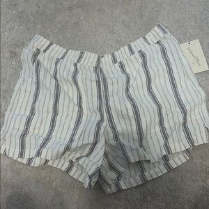 Striped White and Gray Women's Linen Shorts